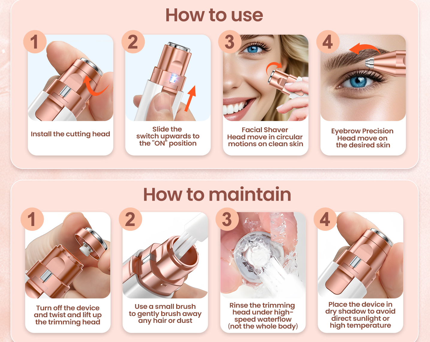 Rechargeable Precision Eyebrow Trimmer and Facial Hair Remover